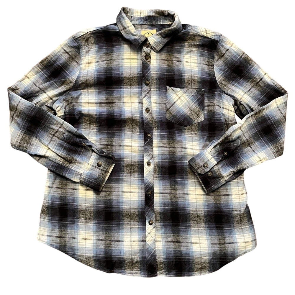 Blue Mountain Flannel Shirt Mens Blue Plaid Cotton Button Down XL